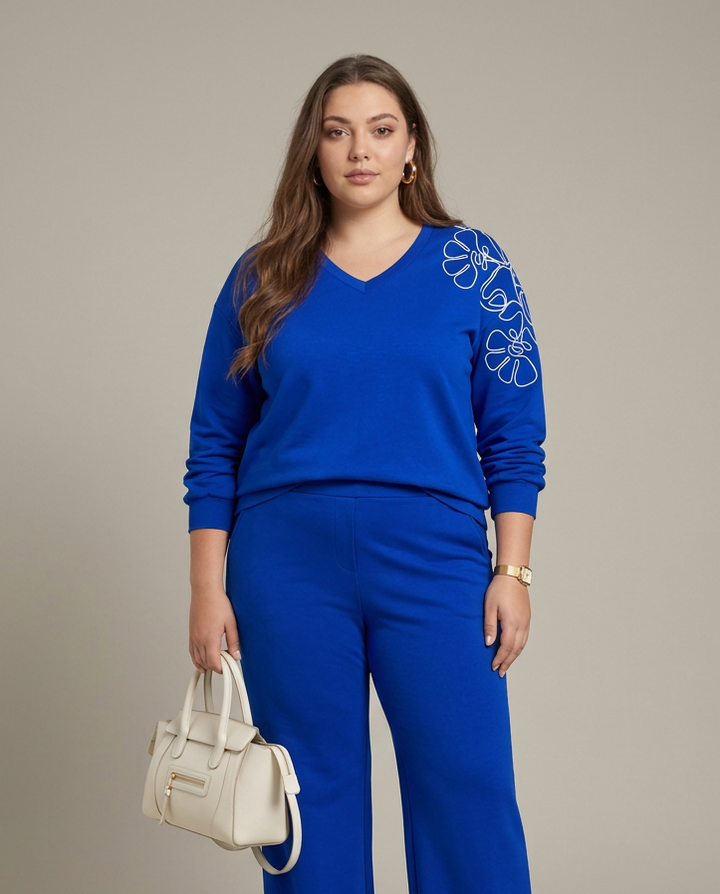 Kobaltblauwe Sweater met Bloemen