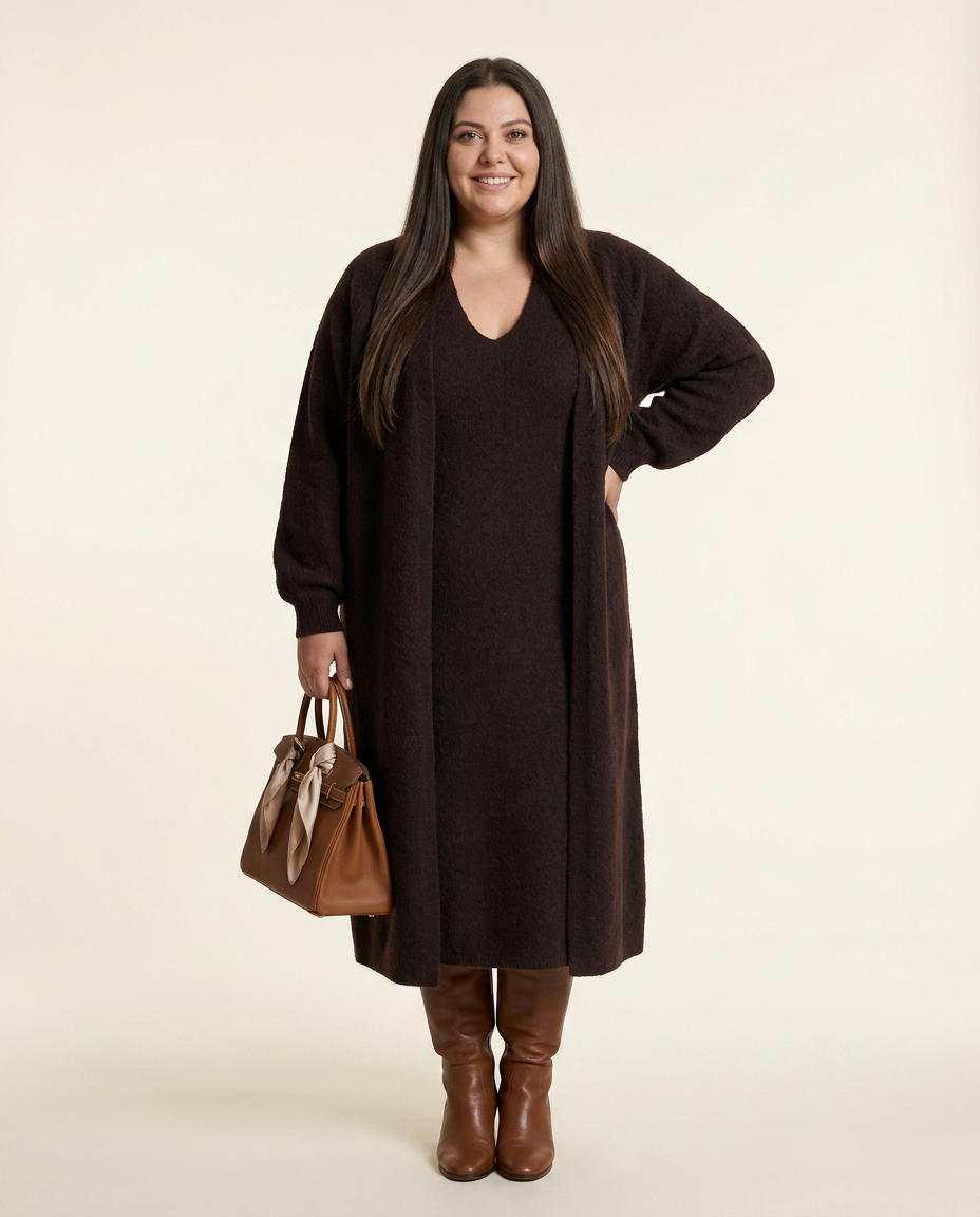 Bruine Lange Gebreide Cardigan