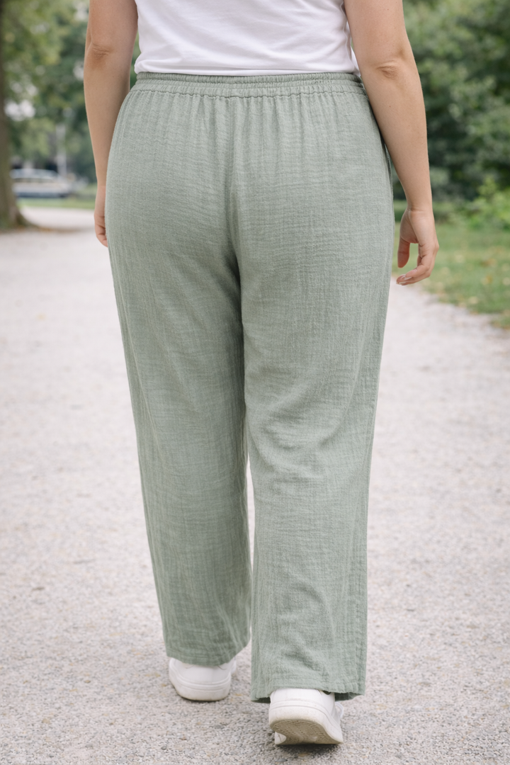 Luchtige Broek In Muntgroen Katoen