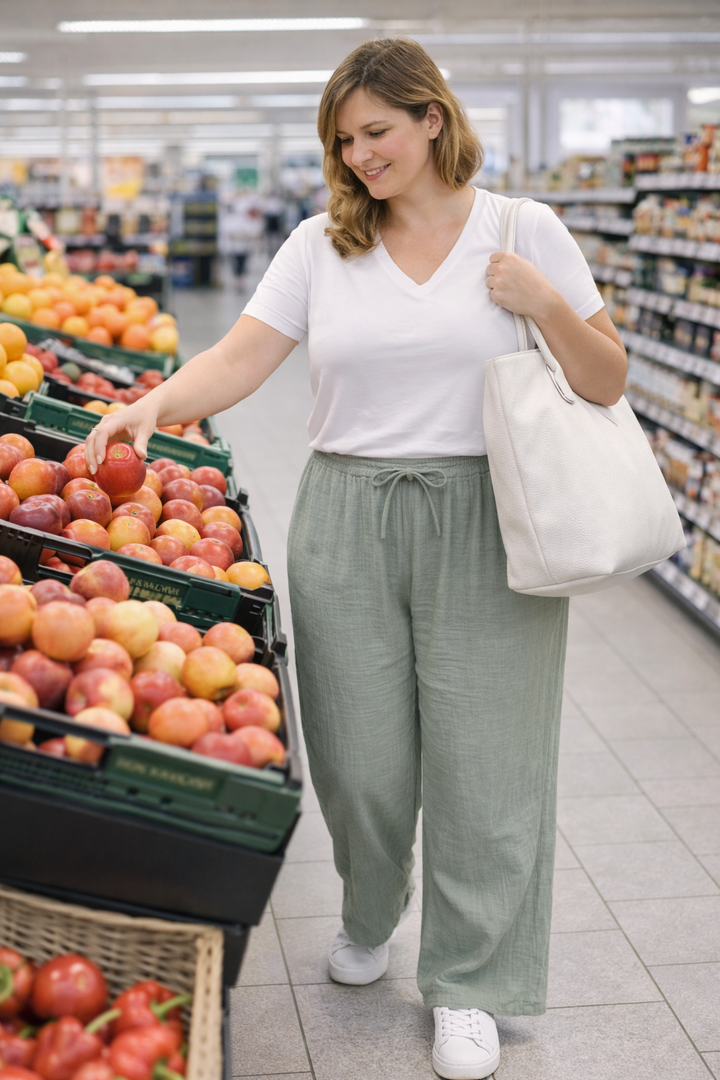 Luchtige Broek In Muntgroen Katoen