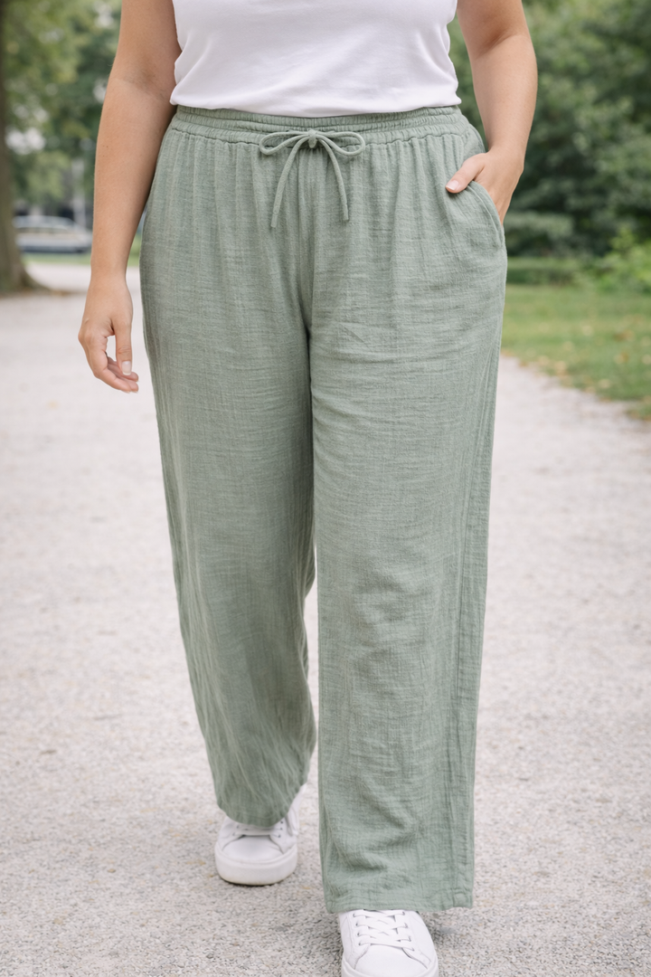 Luchtige Broek In Muntgroen Katoen