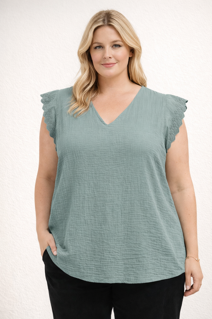 Muntgroene Top Met Kantdetail