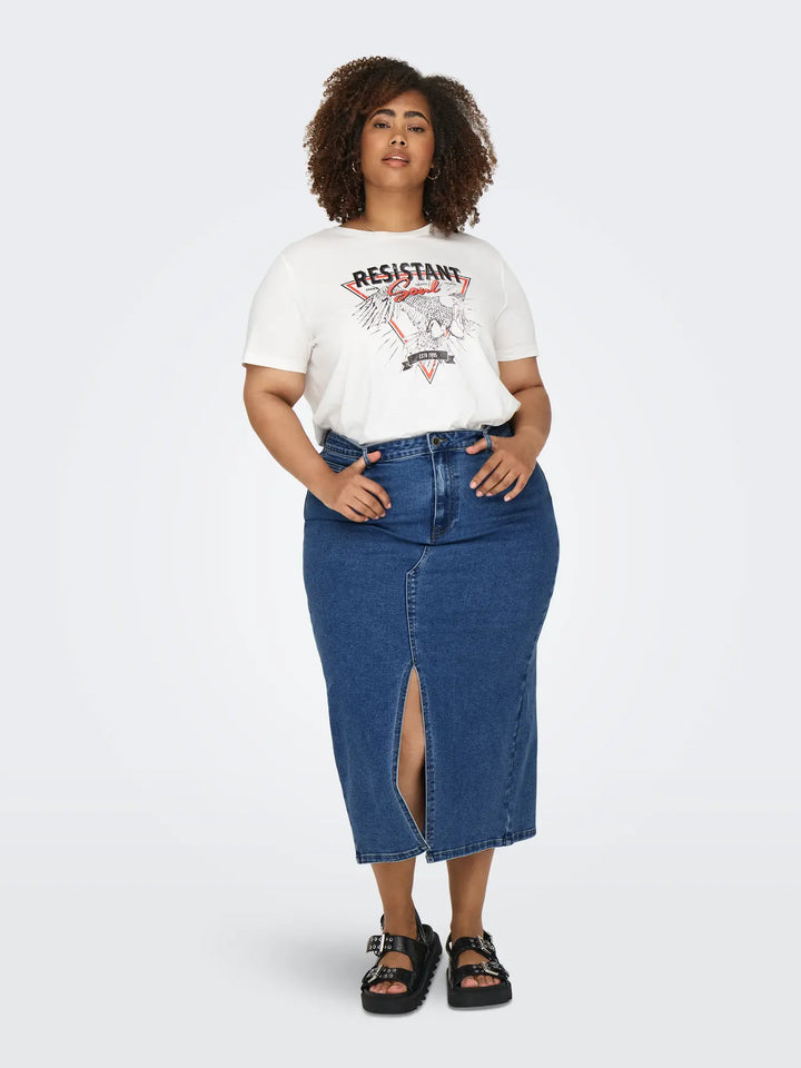 Denim Kokerrok Met Split