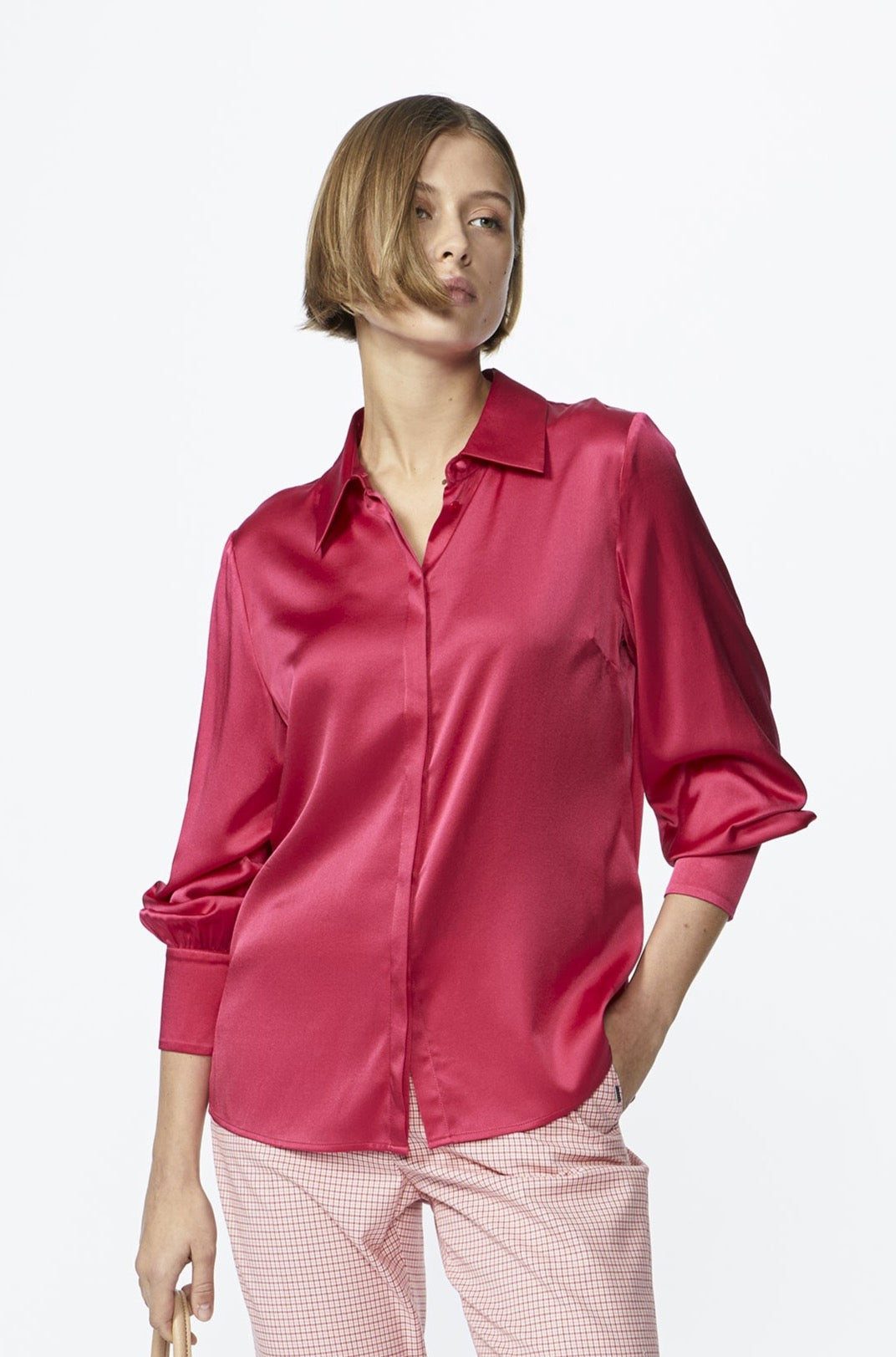 hot pink zijde blouse - xandres - - grote maten - dameskleding - kledingwinkel - herent - leuven
