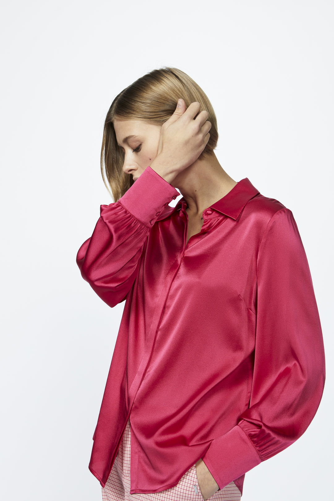 hot pink zijde blouse - xandres - - grote maten - dameskleding - kledingwinkel - herent - leuven