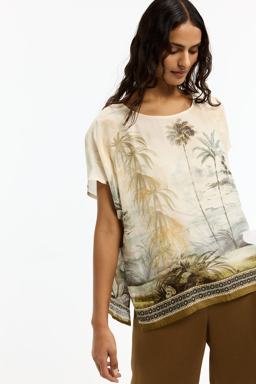 Tropische Blouse Met Palmprint