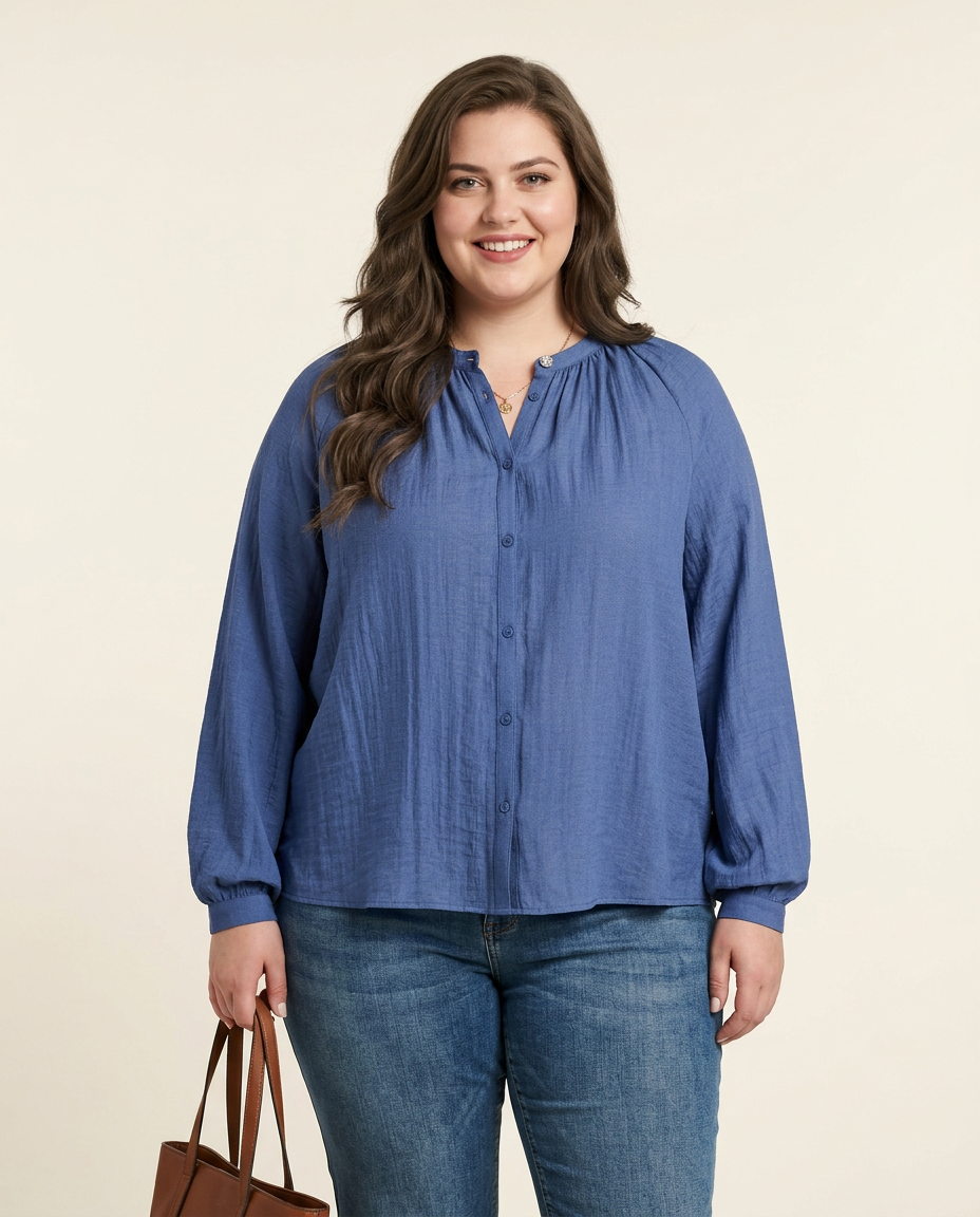 Faded Blue Soepelvallende Satijnen Blouse