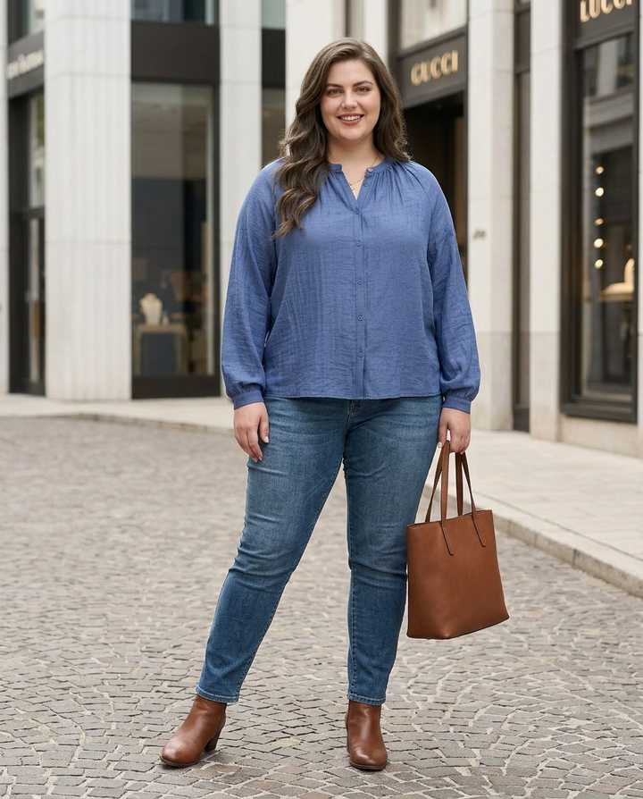 Faded Blue Soepelvallende Satijnen Blouse