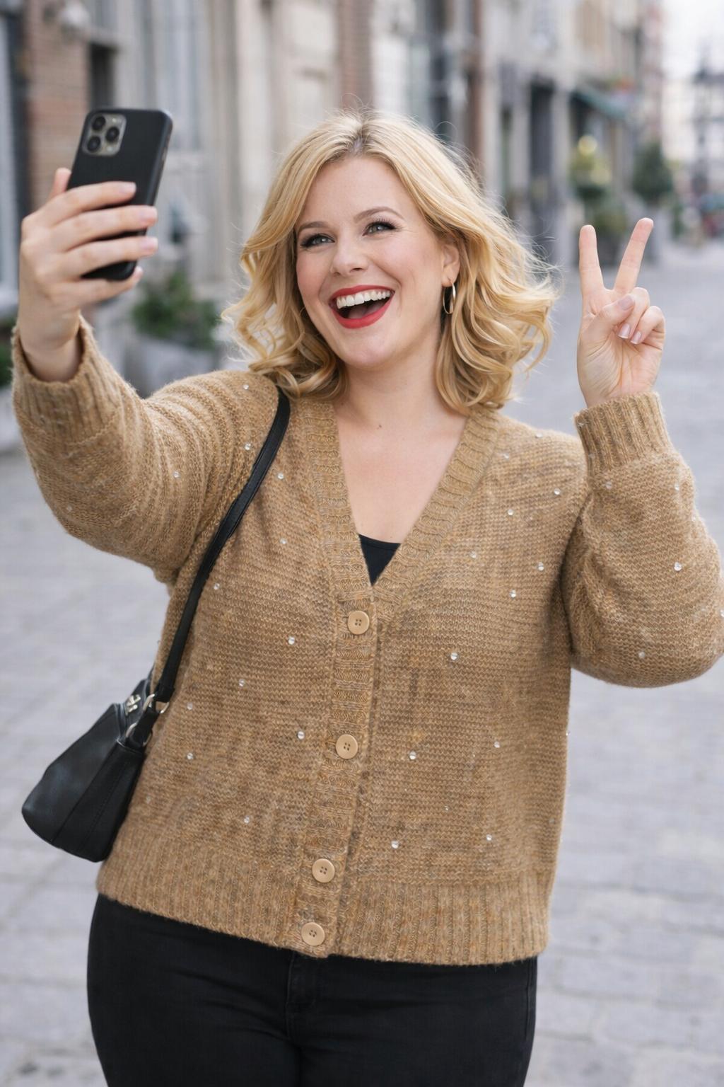 Taupe Vest Met Strassdetails