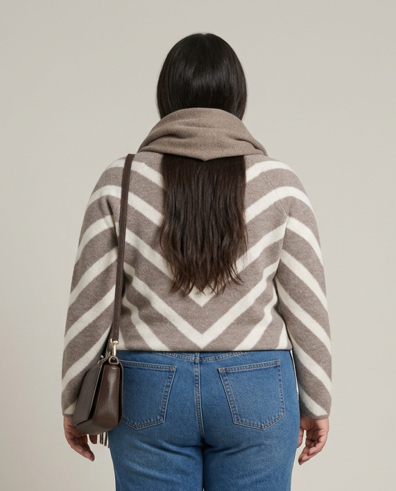 Taupe Trui Met Chevronstrepen