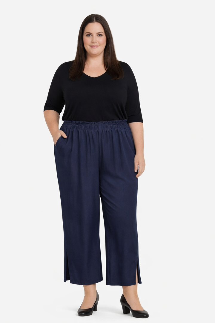 Wijde Broek in Navy Rayon