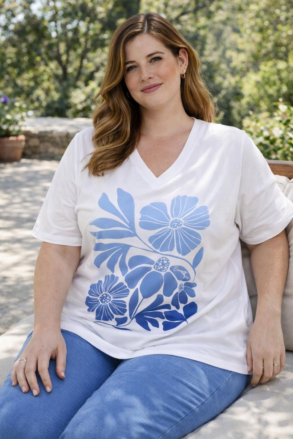Witte T-shirt Met Bloemenprint