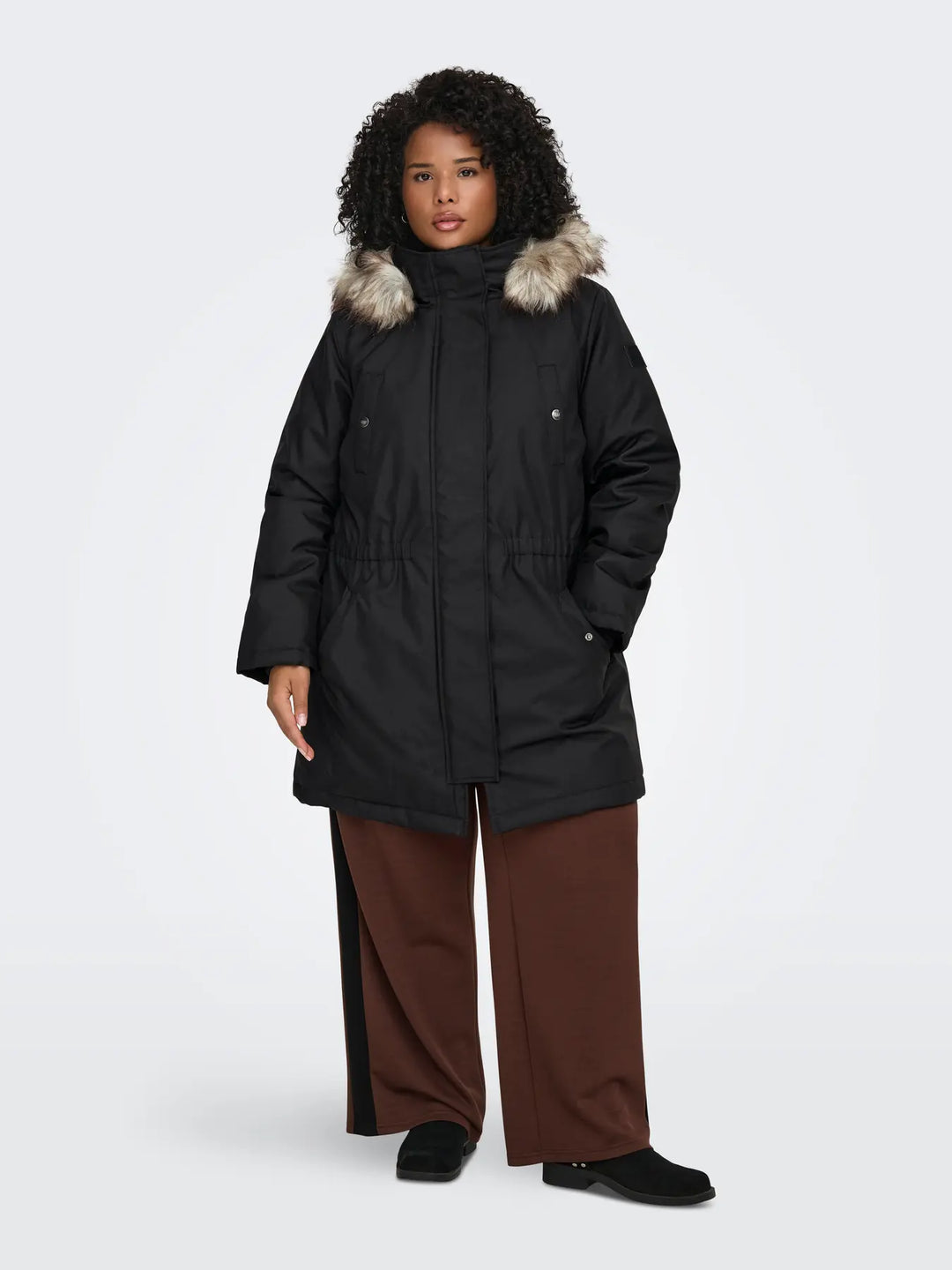 Zwarte Winterparka Met Faux Fur Bontkraag