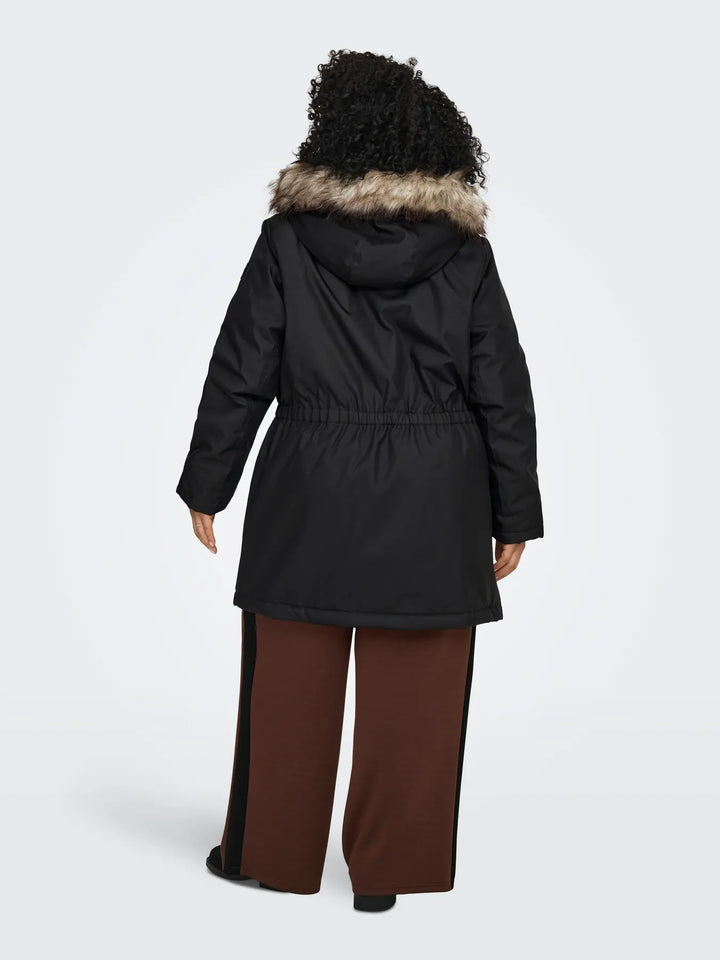 Zwarte Winterparka Met Faux Fur Bontkraag