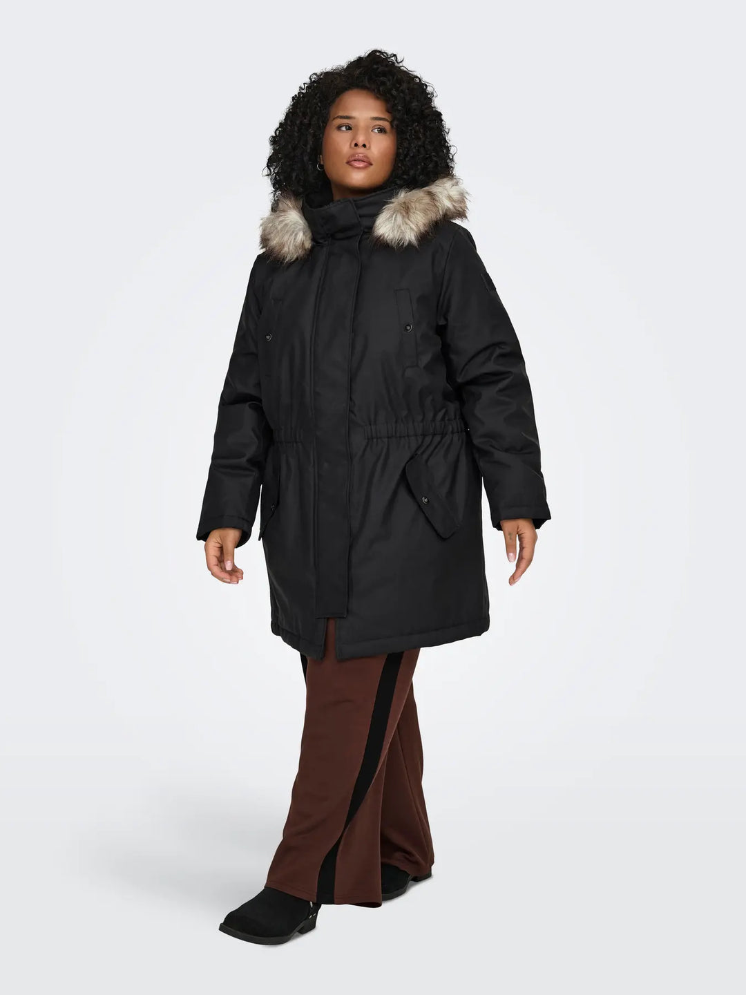 Zwarte Winterparka Met Faux Fur Bontkraag
