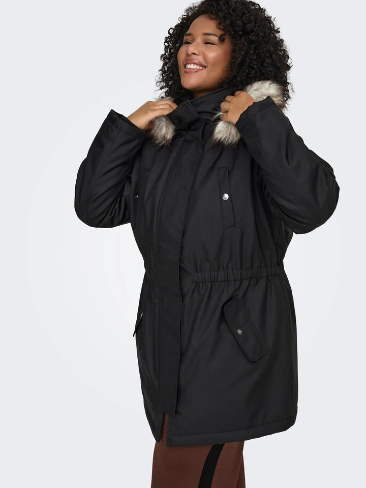Zwarte Winterparka Met Faux Fur Bontkraag