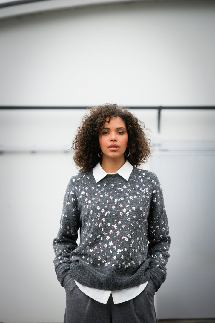 Grijze Trui Met Pailletten