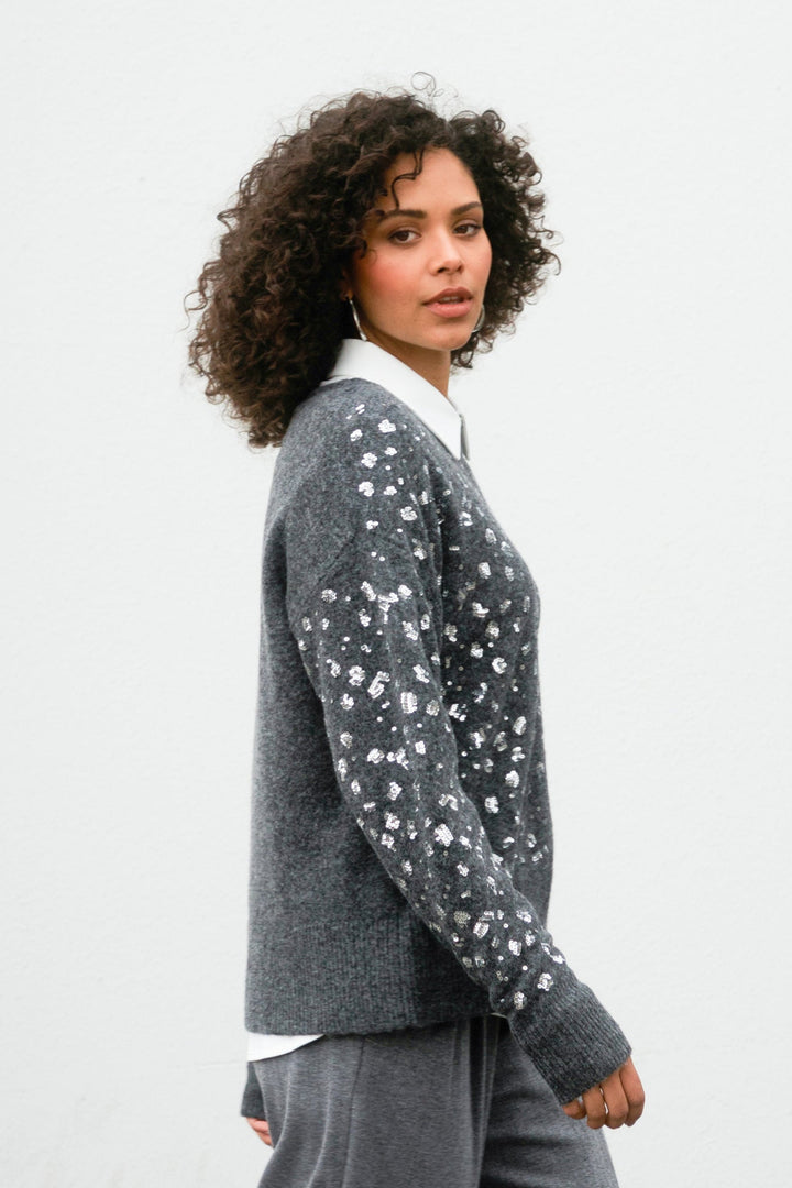 Grijze Trui Met Pailletten