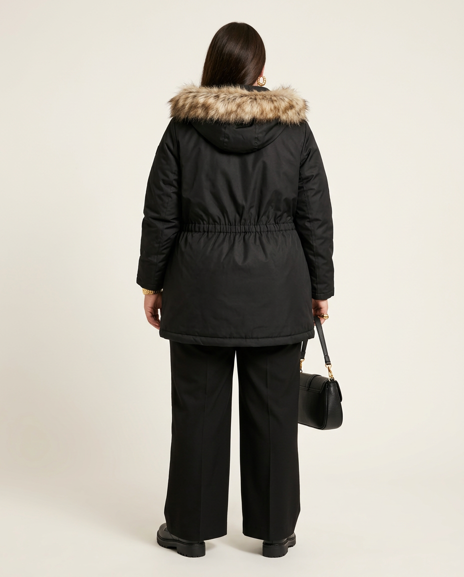 Zwarte Winterparka Met Faux Fur Bontkraag
