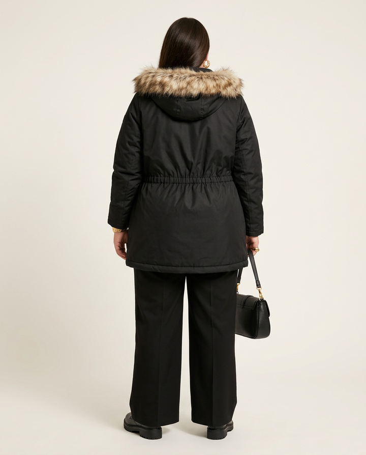 Zwarte Winterparka Met Faux Fur Bontkraag