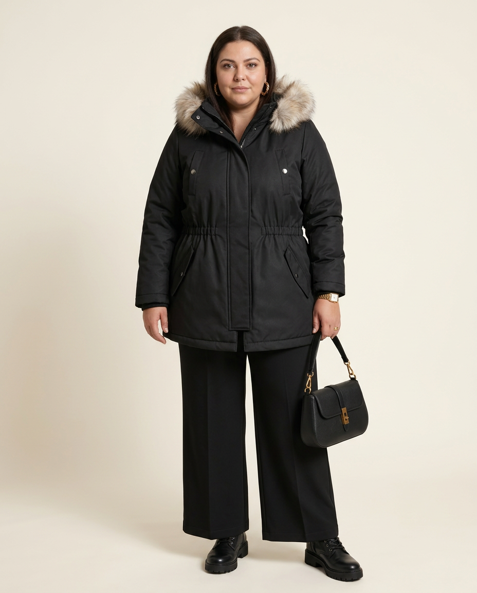 Zwarte Winterparka Met Faux Fur Bontkraag