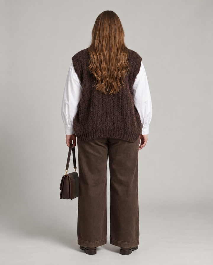 Bruine Alpaca Cardigan met Opstaande Kraag