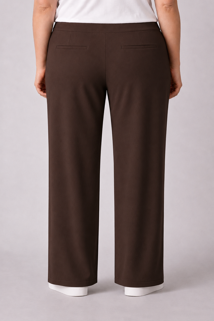 Bruine Rechte Broek Met Elastische Tailleband