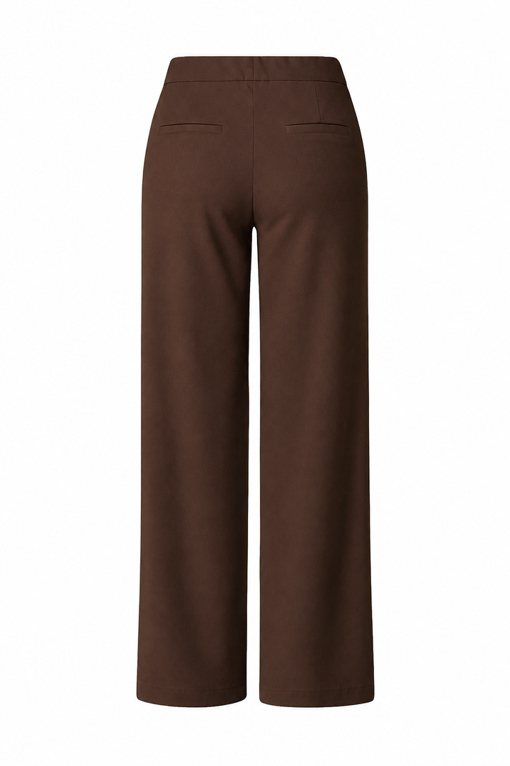 Bruine Rechte Broek Met Elastische Tailleband