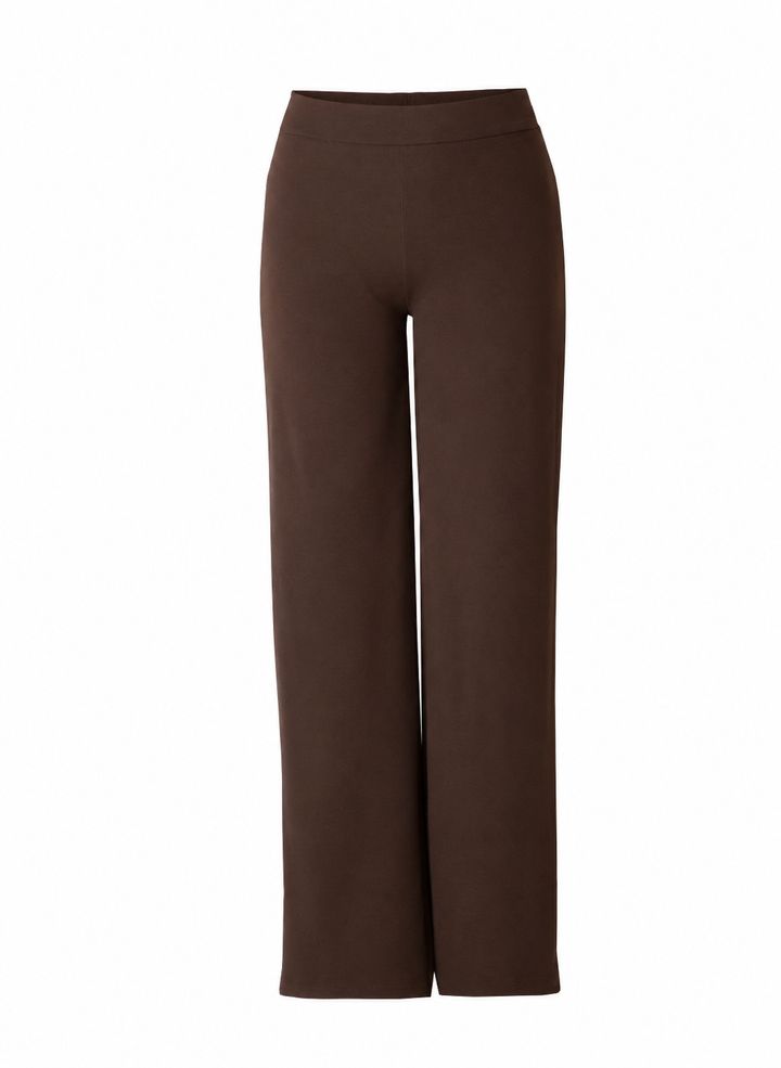Bruine Rechte Broek Met Elastische Tailleband