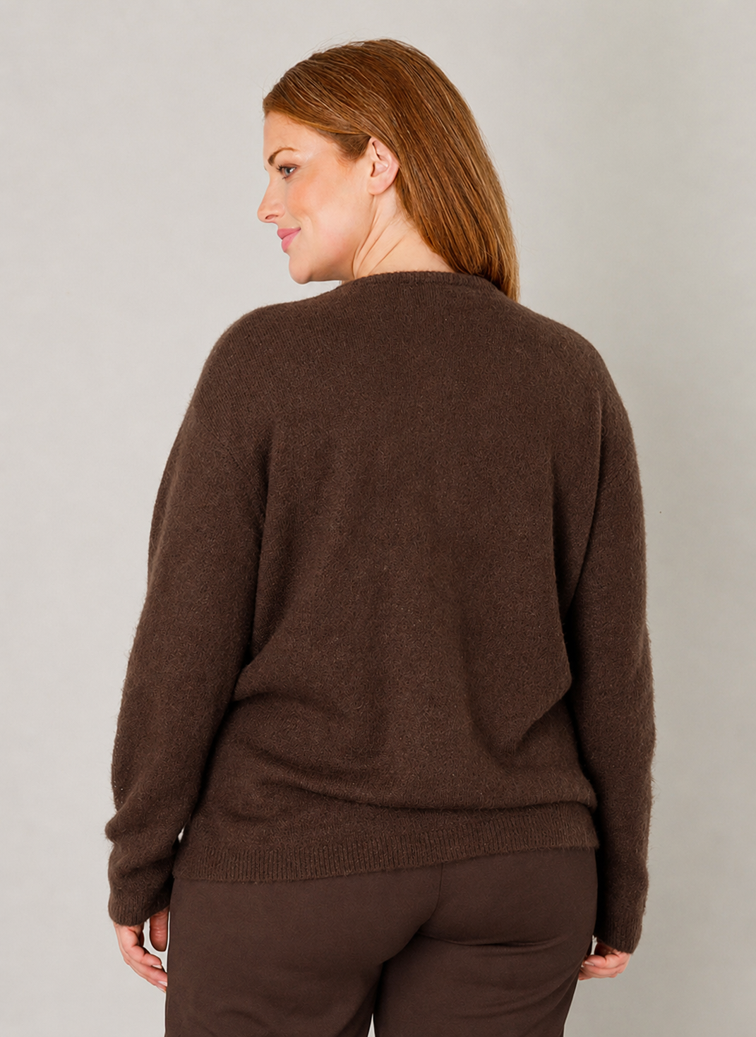 Bruine Cardigan Met Parelmoer Knopen