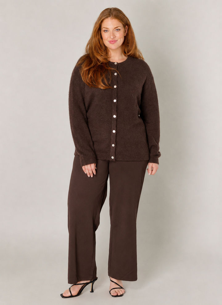 Bruine Cardigan Met Parelmoer Knopen