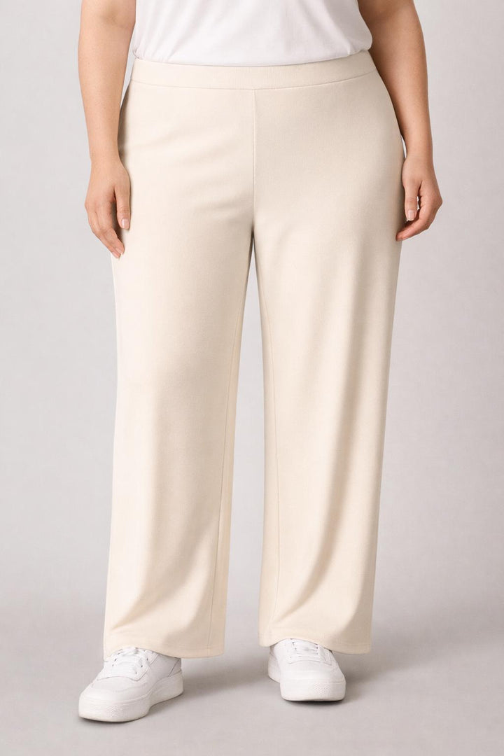 Beige Rechte Broek Met Elastische Tailleband
