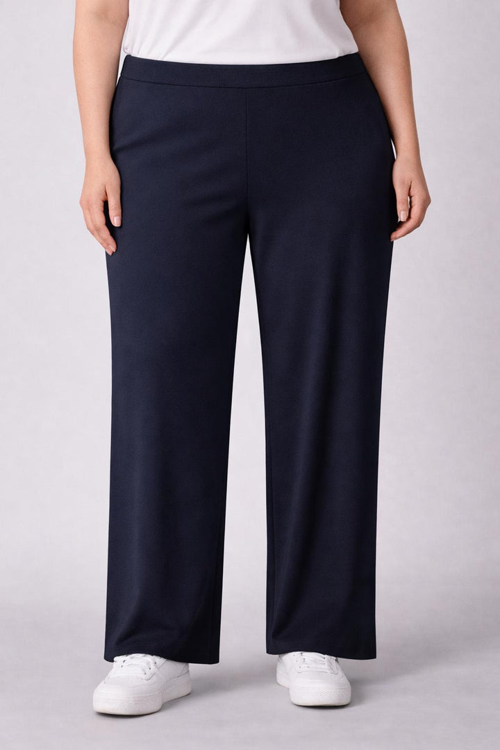 Blauwe Rechte Broek Met Elastische Tailleband