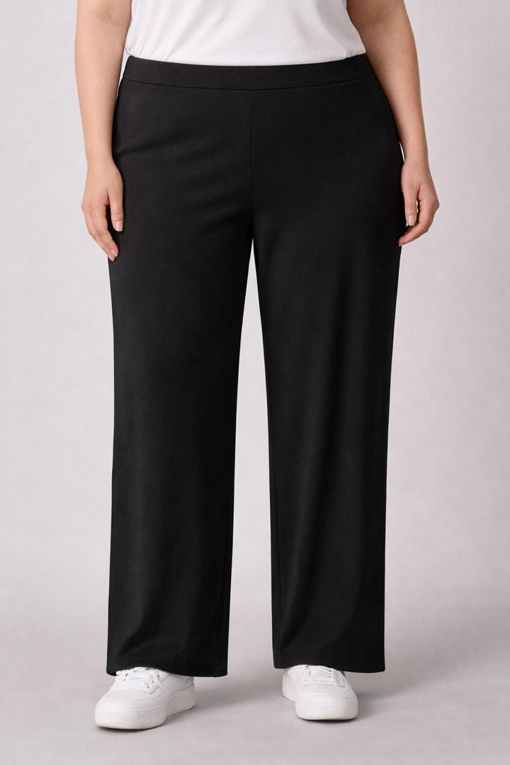 Zwarte Rechte Broek Met Elastische Tailleband