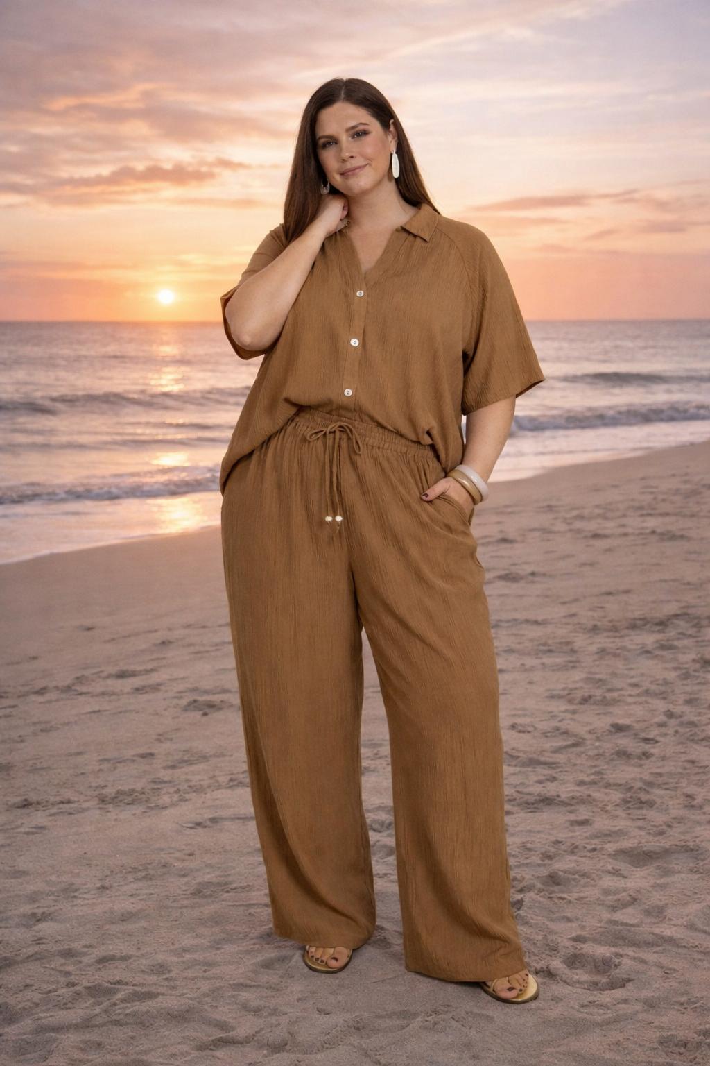 Luchtige Wijde Broek in Camel