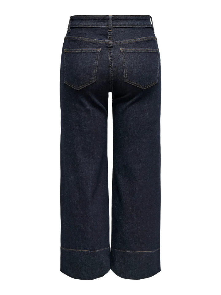 donkerblauwe jeans met brede zoom