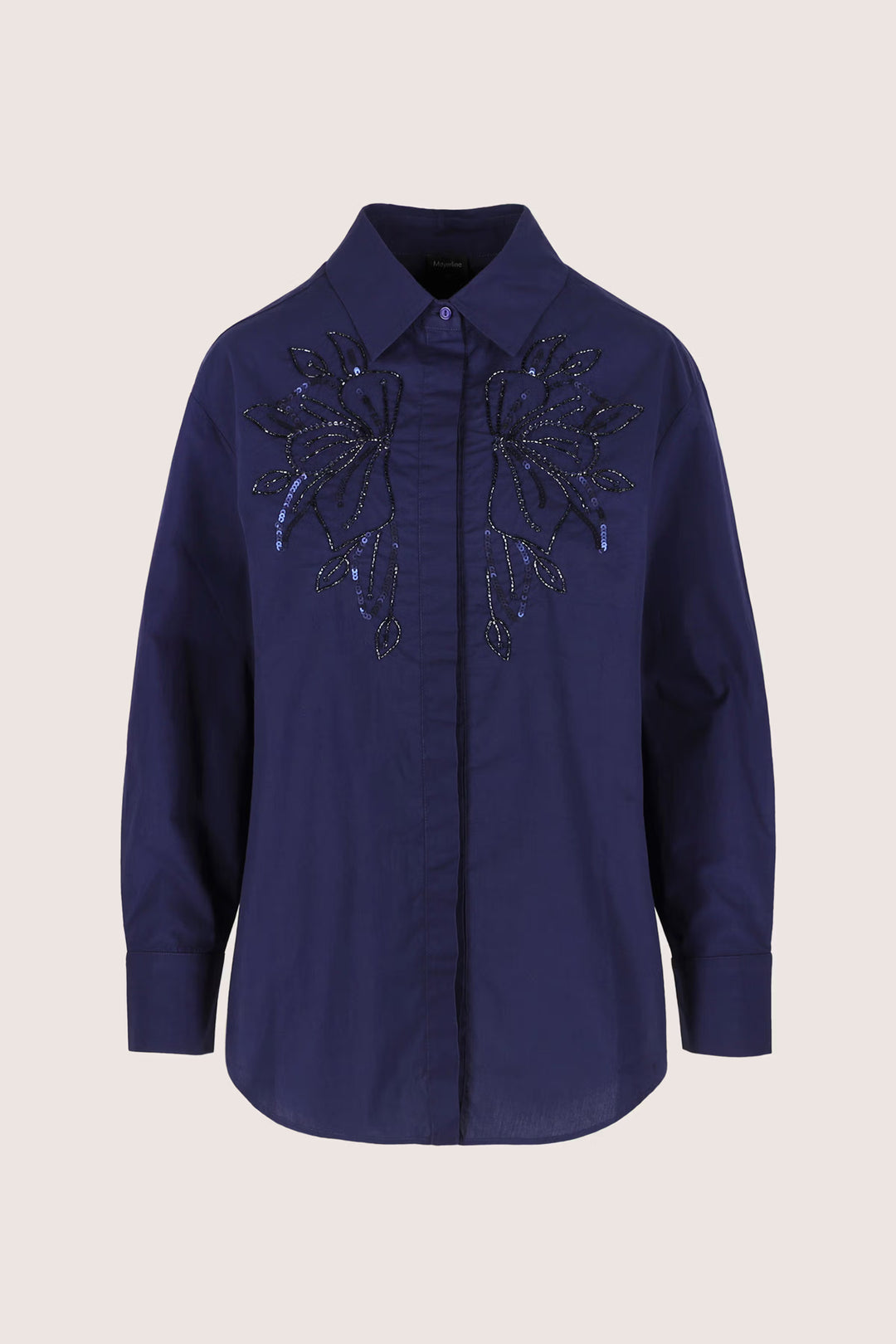 Donkerblauw Katoenen Hemd Met Borduurwerk