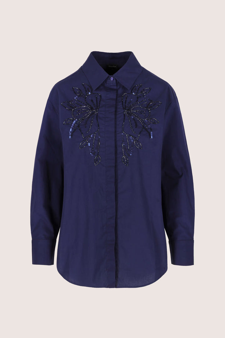 Donkerblauw Katoenen Hemd Met Borduurwerk