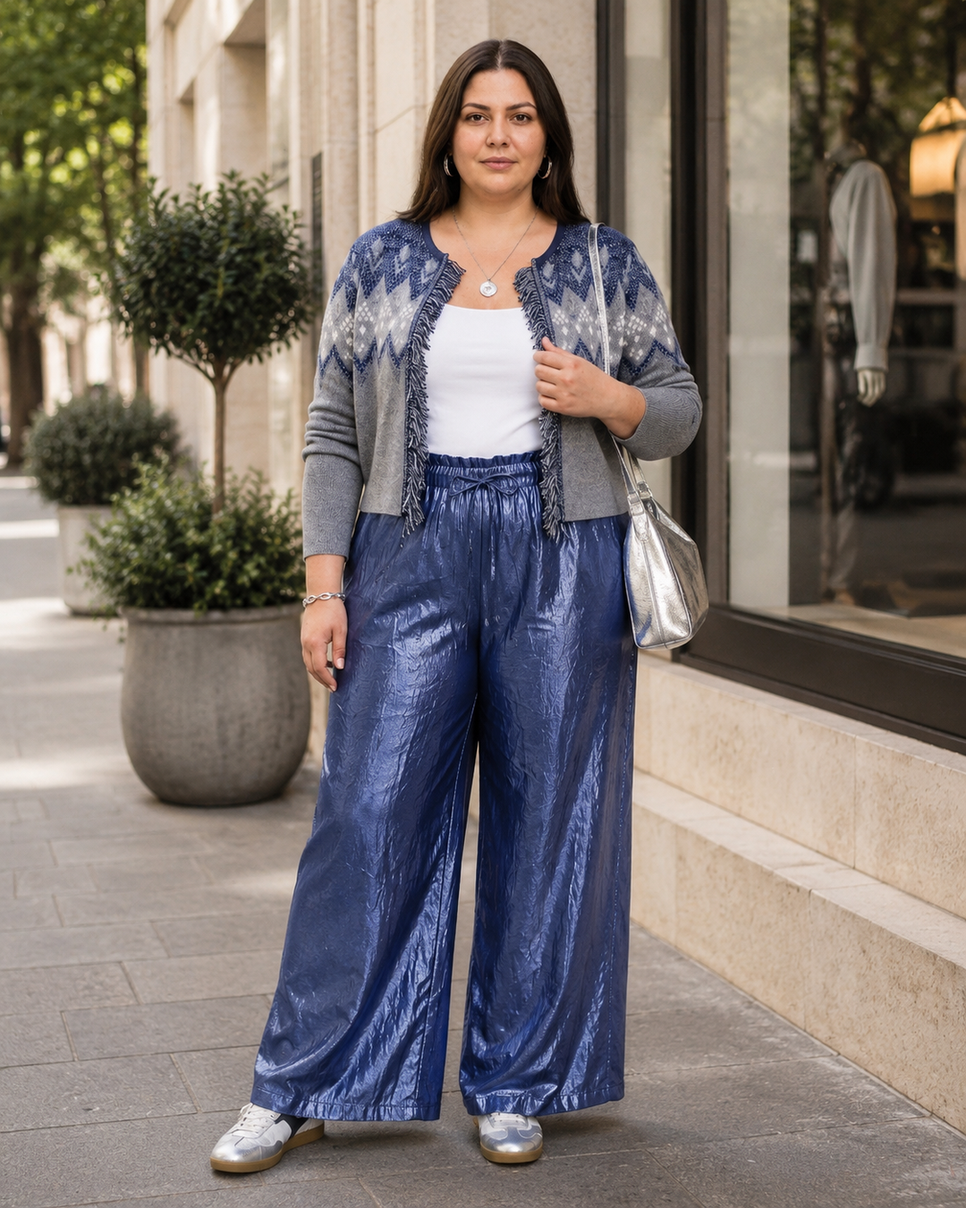 Donkerblauwe Gebreide Cardigan met Franjes