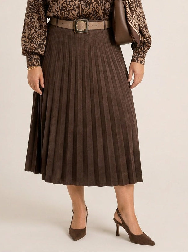 Red Brown Geplooide Midi Rok