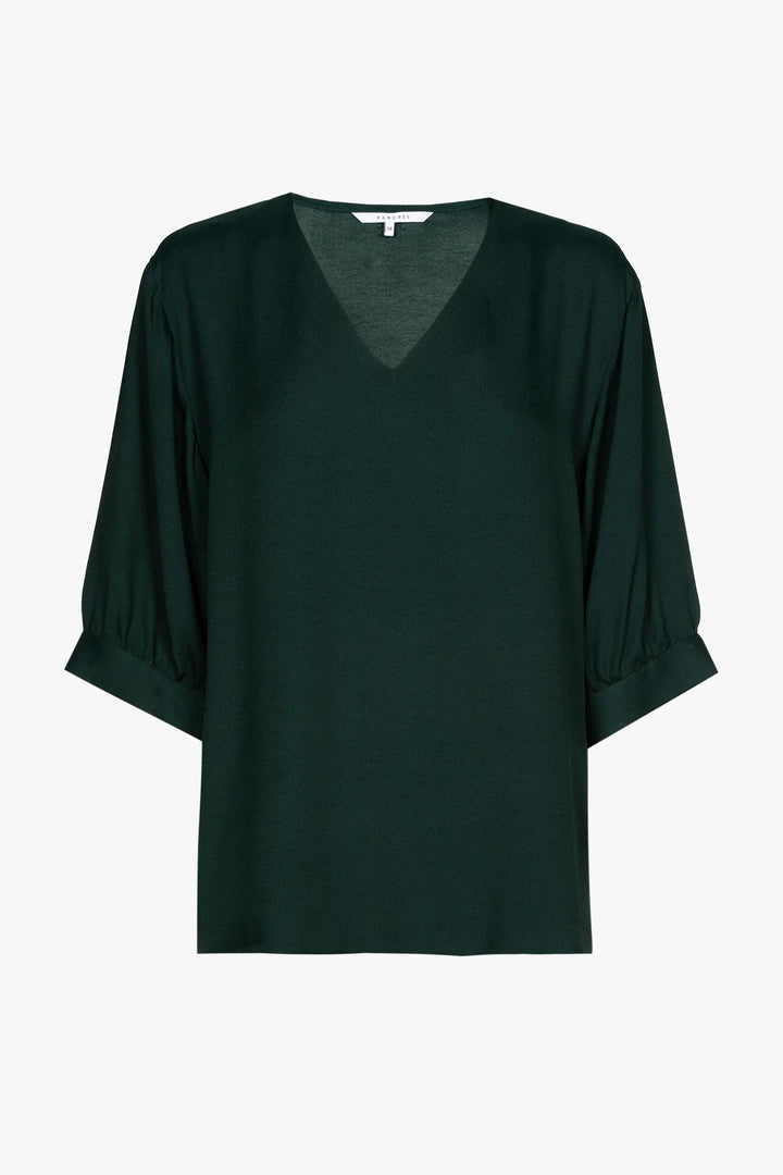 bottle green blouse met halflange mouwen