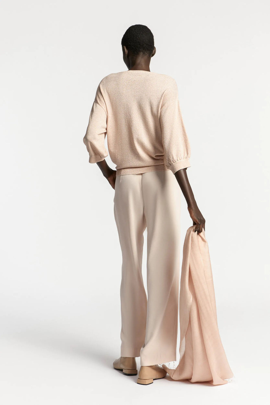 dunne lurex pull in dusty rose