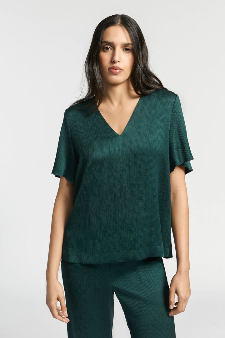 bottle green satijnen blouse