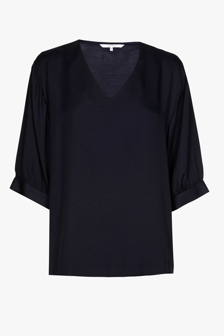 navy blouse met halflange mouwen