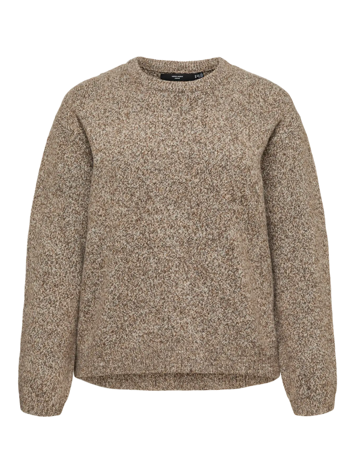 Beige-Bruine Gemêleerde Gebreide Trui
