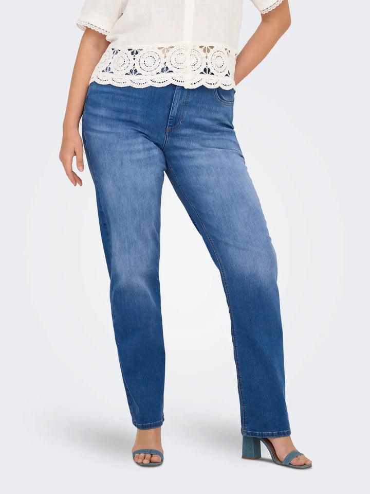 Trendy Straight Jeans In Mediumblauw Denim