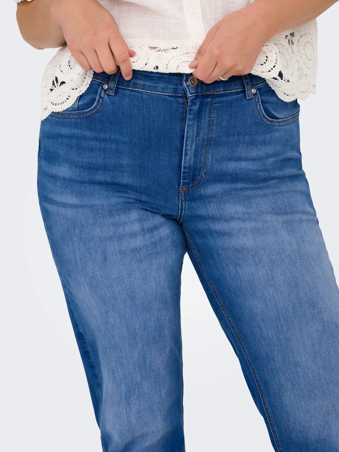Trendy Straight Jeans In Mediumblauw Denim
