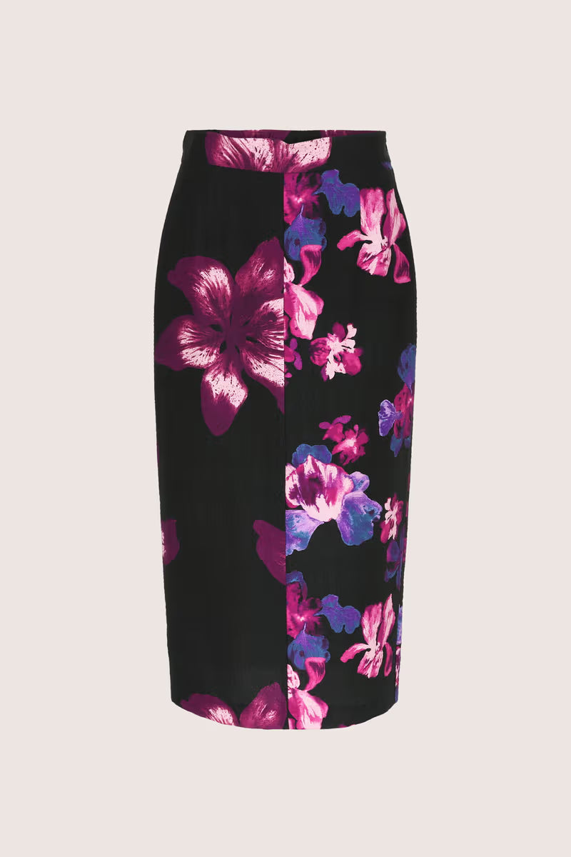 Zwarte Kokerrok Met Bloemenprint