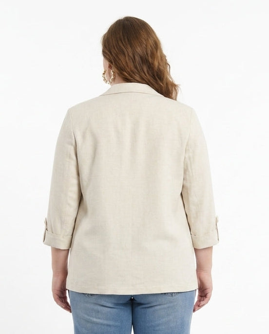 Ecru Blazer Met Linnenlook En 3/4 Mouwen