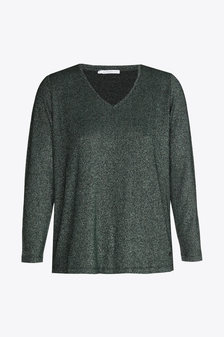 Groen Lurex Shirt met V-hals